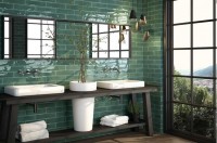 Плитка 30x8 настенная Opal Emerald гладкая + рельефная глянцевая зелено-синий Cifre