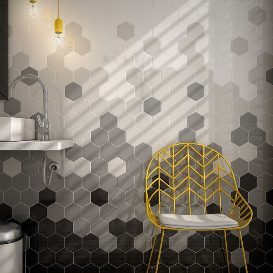 Плитка 15x10 White Scale Hexagon глянцевая белый цемент Equipe Плитка 15x10 White Scale Hexagon глянцевая белый цемент Equipe