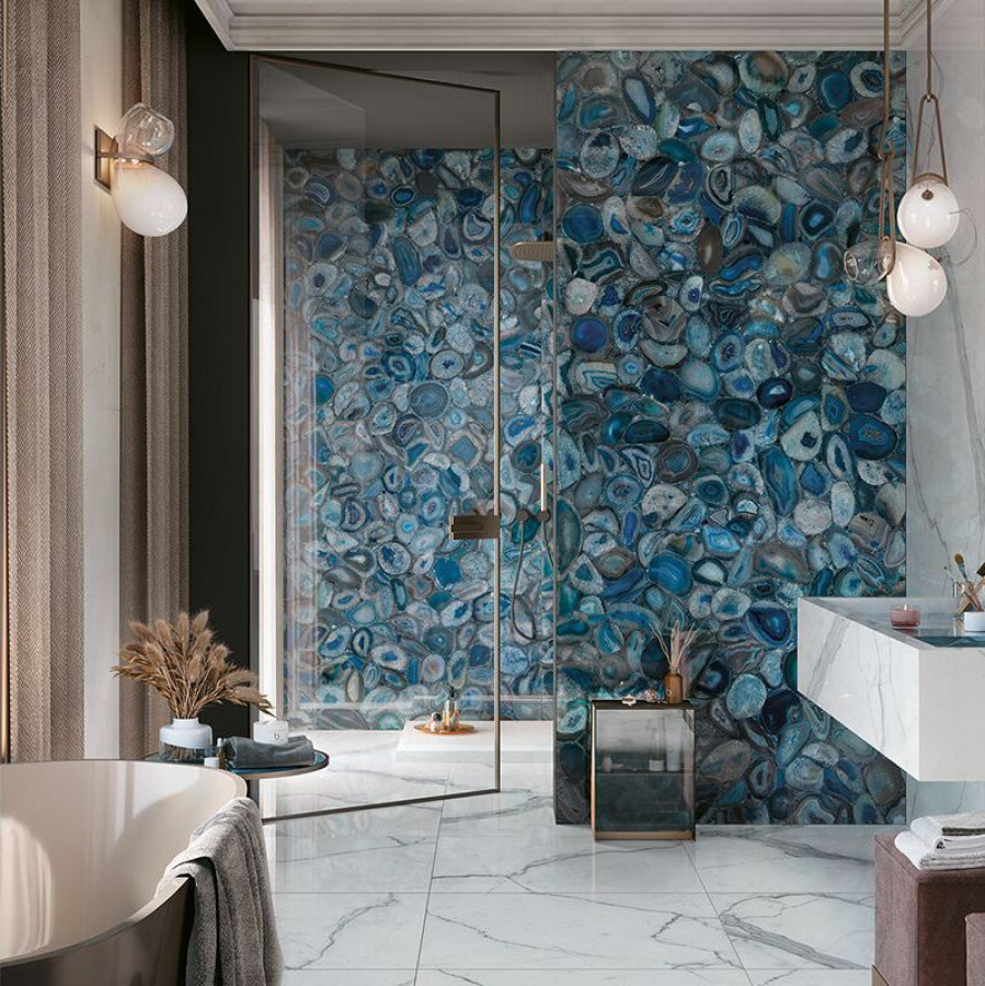 Керамогранит 280x120 Agata Blue Lucido Wanderlust глянцевая бирюзовый узор 6мм Mirage Керамогранит 280x120 Agata Blue Lucido Wanderlust глянцевая бирюзовый узор 6мм Mirage